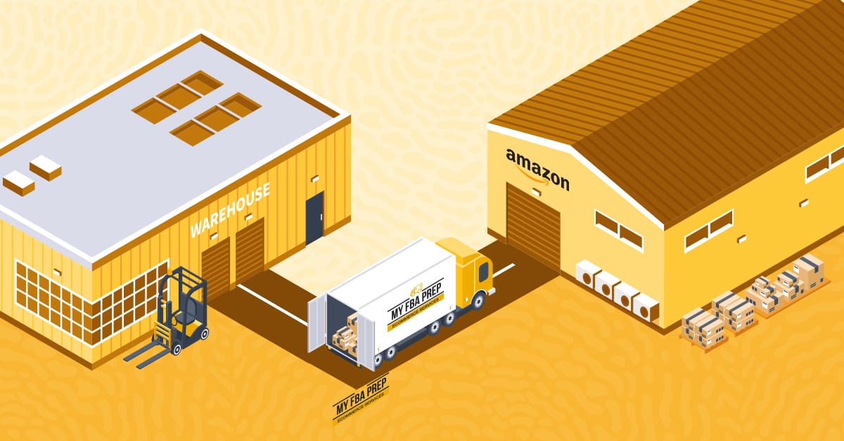 MyFBAPrep delivery truck arriving at an FBA warehouse